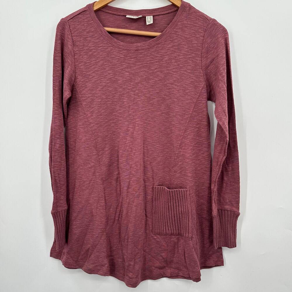 LOGO by Lori Goldstein Lightweight Tunic Knit Sweater Pink Pocket Womens XXS 2XS